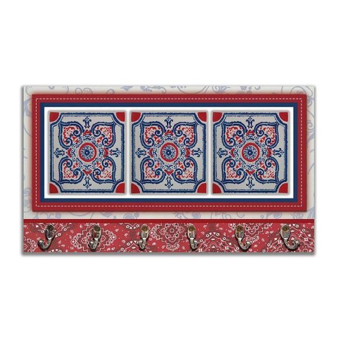 Cabideiro Parede Porta Colar Chaves Cintos Azulejo Vermelho