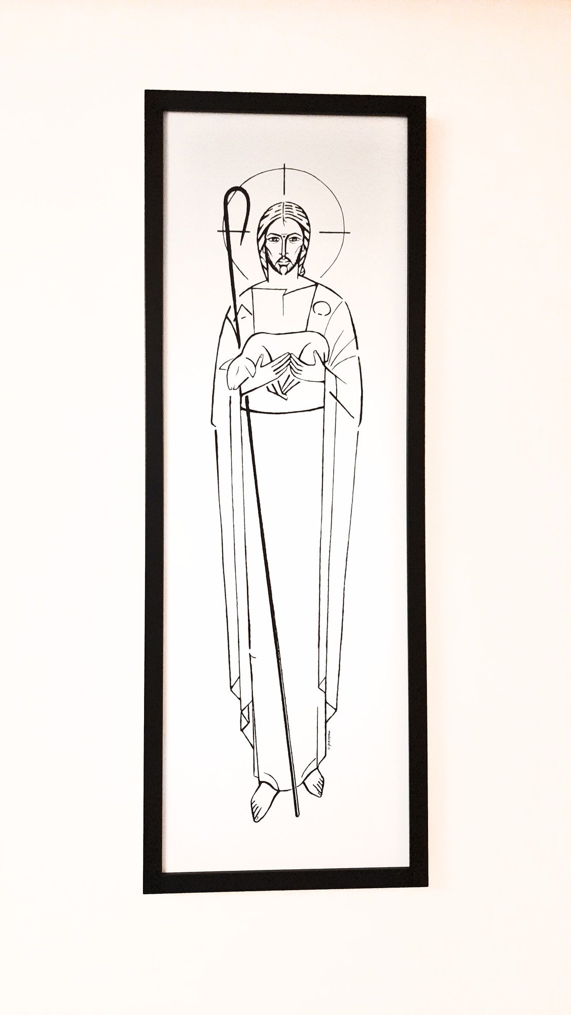 Quadro Bom Pastor Moldura Preta 33cmx93cm - 2