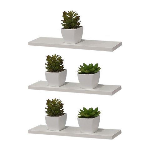 Kit 3 Prateleira Branca MDF 40 x 20cm Suporte Invisível