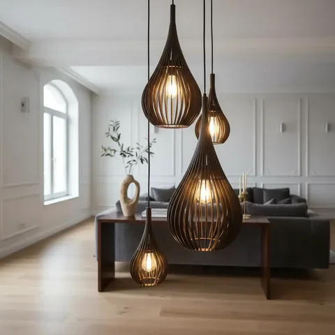 Lustre Pendente para Sala Pé Direito Duplo Sp-Drop Marrom