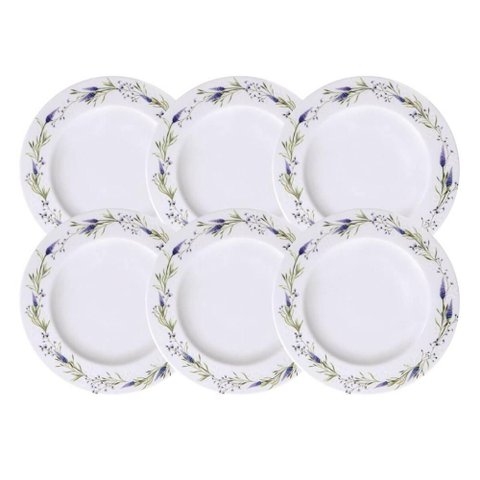 Jogo 6 Pratos Fundos 23cm Tramontina Lilla Porcelana Decorada Sopas Caldos Mesa Posta
