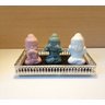 Trio Budas Sabedoria Cego Surdo Mudo Cerâmica 9 cm - Branco, Verde e Rosa - 2