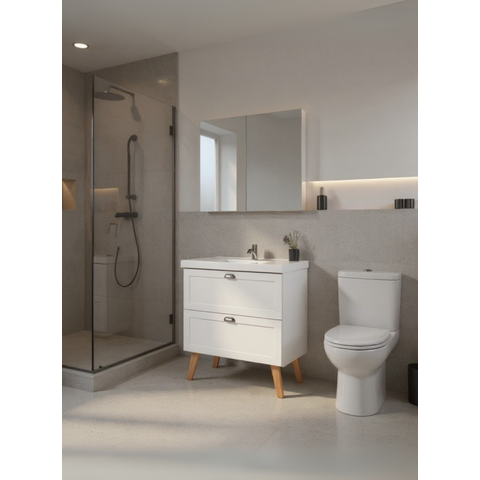 Gabinete para Banheiro com Cuba e Armario 80cm MDF Branco Milano - On Móveis
