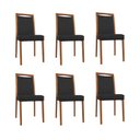 Ver imagem 2 de Kit 6 Cadeiras de Jantar Estofadas Jade Corino Preto Base Madeira Maciça Mel