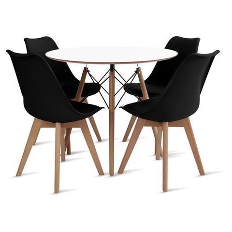 Conjunto Mesa Eames Branca 110cm com 4 Cadeiras Saarinen Wood Preta Polipropileno Sala Jantar