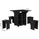 Ver imagem 5 de Mesa Aparador Retrátil Basoto Annie com 4 Bancos Embutidos 100% Mdf - Preto