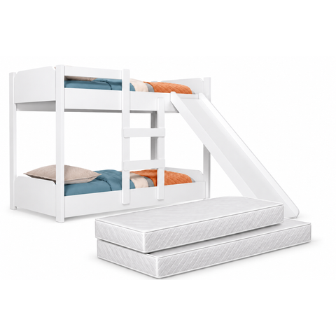 Beliche Flora Infantil com Escorregador e 2 Colchões Infantil 1,50 Cor Branco