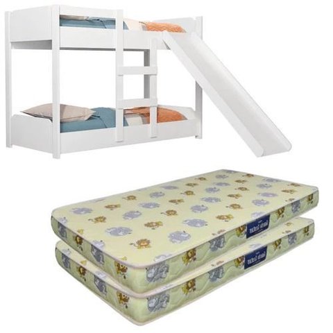 Beliche Flora Infantil com Escorregador e 2 Colchões Infantil 1,50 Cor Branco