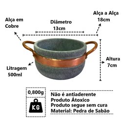 Cumbuca Alça de Cobre Pedra Sabão Tigela Caldo Sopa 500ml - 2