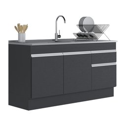 Balcão Cozinha Gabinete Pia 150cm com Rodapé 3 Portas 1 Gaveta Veneza Multimóveis V2115 Preto/Branco - 2