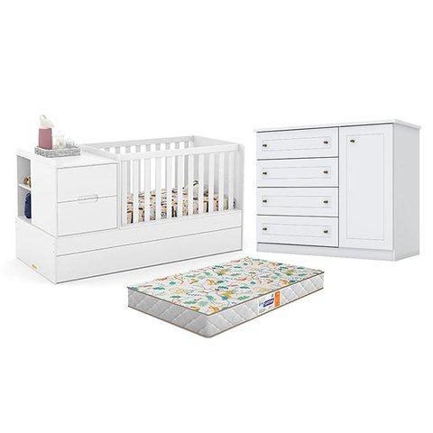 Berço Americano Multifuncional Formare Branco Acetinado – Matic e Cômoda Infantil Americano Branco H