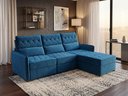 Ver imagem 1 de Sofá Fixo com Puff 3 Lugares Veludo Soft 230cm Conforto Plus Sofisticato - Azul