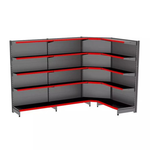 Gondola Parede 170 Fit Ate 3 Metros 1 Canto Preto 20b Pe Vermelho