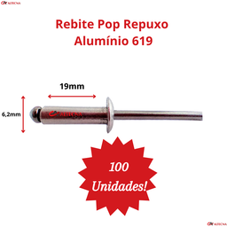Rebite Pop Repuxo Alumínio 619 - 6,2X19,0mm Com 100 Unidades - 4