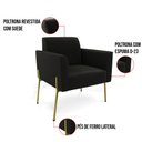 Ver mais imagens de Sofá Namoradeira e 2 Poltronas Pé de Ferro Dourado Marisa Suede D03 - D'Rossi Preto