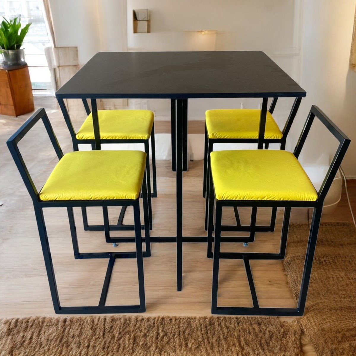 Conjunto Mesa Industrial Preto Cadeira Confort Estofado:amarelo - 1