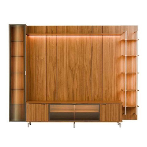 Estante para TV Home Theater 85" 100% MDF 291cm Prateleiras Cristaleira Vidro Reflecta LED Canella