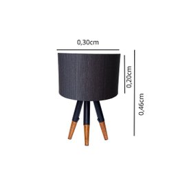 Abajur Ranna Preta Luxo Sala Bancada Mesa Cômoda Madeira - 3
