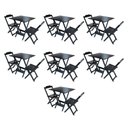 Ver imagem 1 de Kit 7 Jogos De Mesa Dobravel Com 2 Cadeiras De Madeira 70X70 Para Restaurante E Bar - Preto