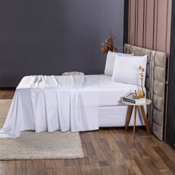 Conjunto de Cama Casal 400 Fios Percal 4 Peças Toque Macio Cor:branco - 3