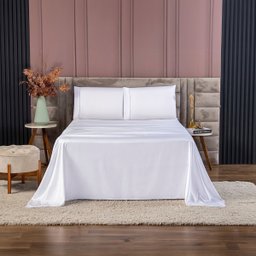 Conjunto de Cama Casal 400 Fios Percal 4 Peças Toque Macio Cor:branco - 2