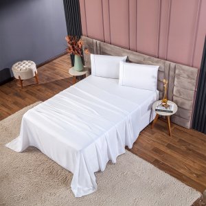 Conjunto de Cama Casal 400 Fios Percal 4 Peças Toque Macio Cor:branco