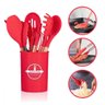 Kit Jogo de Cozinha C-12 Peças em Silicone e Cabo de Madeira Cor Vermelho - 1