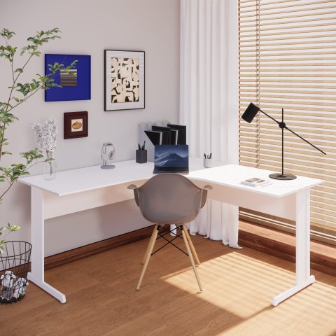 Mesa Angular New City Pé Metálico Light 160 cm Branco Gebb Work