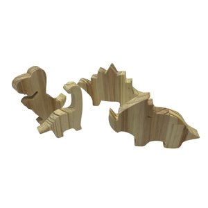 Kit com 4 Dinossauros Decorativos em Madeira Pinus Jr Mdf
