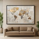 Ver imagem 1 de Quadro Mapa Mundi Texturas Nobres Dourado e Cinza - Grande