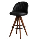 Ver imagem 2 de Banqueta Giratória com Assento Estofado e Base em Madeira Castanho – Lara Exclusiva Courino Durango