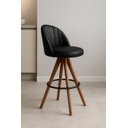 Ver imagem 4 de Banqueta Giratória com Assento Estofado e Base em Madeira Castanho – Lara Exclusiva Courino Durango