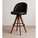 Ver imagem 1 de Banqueta Giratória com Assento Estofado e Base em Madeira Castanho – Lara Exclusiva Courino Durango