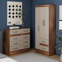 Ver imagem 1 de Quarto Completo Guarda-Roupa 3 Portas e 2 Gavetas e Cômoda 8 Gavetas Colorido/Castanho/Off-White