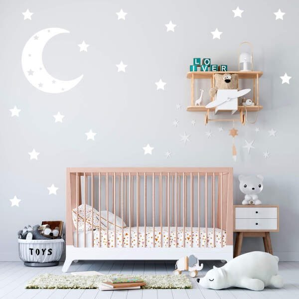 Adesivo Decorativo Lua e Estrelas Quarto Infantil - Branco