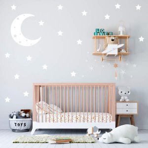 Adesivo Decorativo Lua e Estrelas Quarto Infantil - Branco