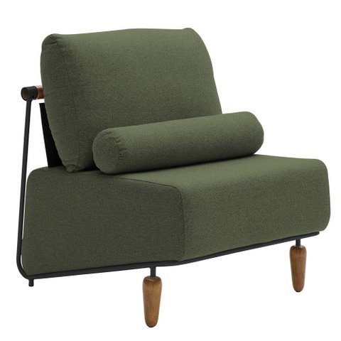 Poltrona Decorativa Aurea Base Aço Preto Linho Verde - Nexta Casa