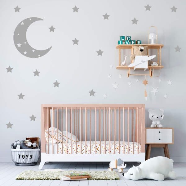 Adesivo Decorativo Lua e Estrelas Quarto Infantil - Prata