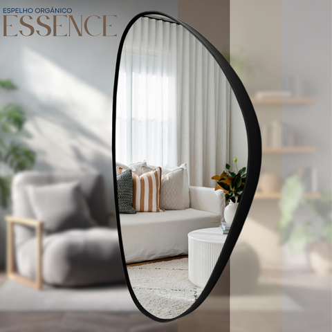 Espelho Orgânico Essence 70x50cm Moldura Couro Ecológico Decorativo Banheiro Sala:Preto