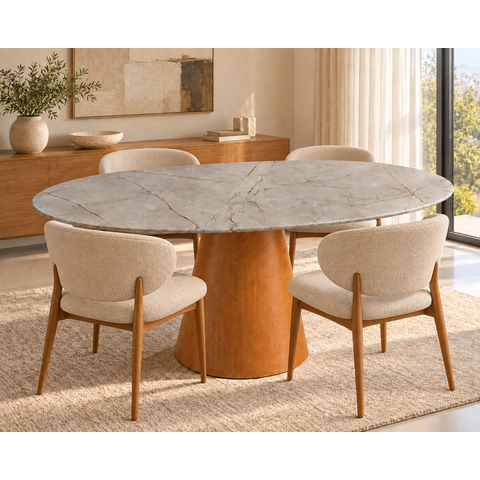 Mesa de Jantar Oval 150x90cm em MDF Pietra Bronze
