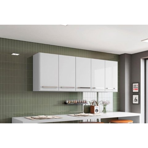 Armario Suspenso para Cozinha 5 Portas Branco Santorini Brienza Movelaria