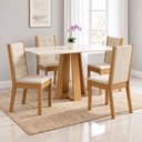 Ver imagem 1 de Conjunto Sala de Jantar Mesa Lisa 120cm Tampo MDF Canto Reto 4 Cadeiras Evelin