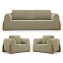 Ver imagem 1 de Kit 02 Poltronas e 01 Sofá Bloom 220cm 03 Lugares com Pés de Madeira Bouclê Bege - Desk Design
