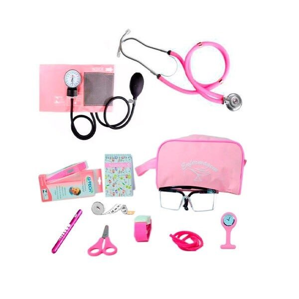 Kit Material De Bolso Para Enfermagem Completo com Esfigmomanômetro Premium - Rosa - 1