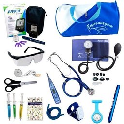 Kit Enfermagem Cores Bolsa Top Premium + Medidor de Glicose - Azul - 1