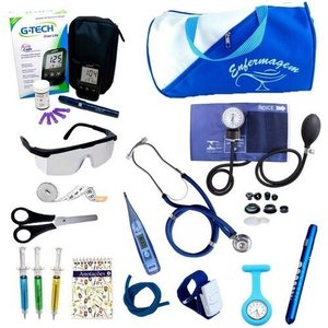 Kit Enfermagem Cores Bolsa Top Premium + Medidor de Glicose - Azul