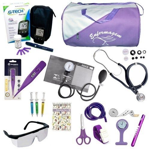 Kit Enfermagem Cores Bolsa Top Premium + Medidor de Glicose - Lilás