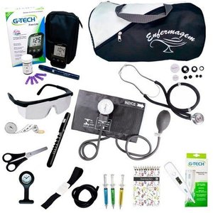 Kit Enfermagem Cores Bolsa Top Premium + Medidor de Glicose - Preto