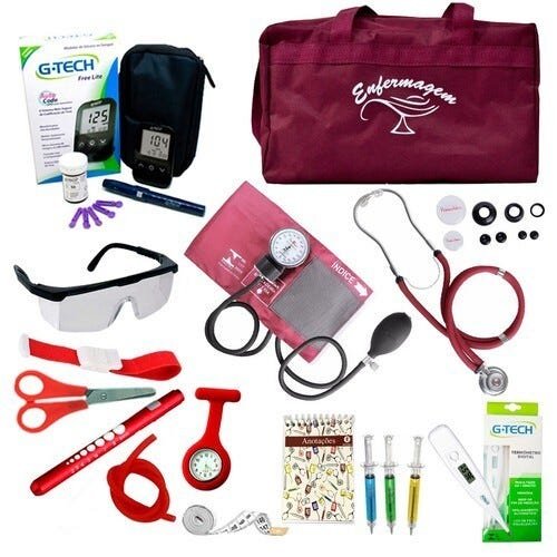 Kit Enfermagem Cores Bolsa Top Premium + Medidor de Glicose - Vinho-Bolsa Tipo 2