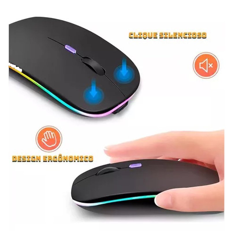 Mouse Bluetooth Wireless sem Fio Usb Silencioso Rgb Ergonômico 1600dpi H'maston E-1300 Pro - 5